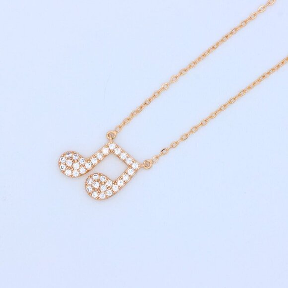 "Sparkling Music Note Pendant Rose Gold Necklace, XPNL1892 - Picture 10 of 12